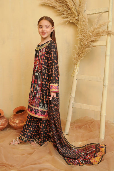 Swiss Lawn Digital Printed Black Stitched Suit - Ochre