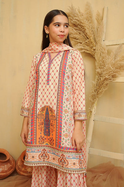 Swiss Lawn Digital Printed Beige Stitched Suit - Ochre