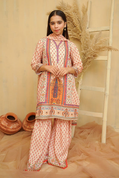 Swiss Lawn Digital Printed Beige Stitched Suit - Ochre