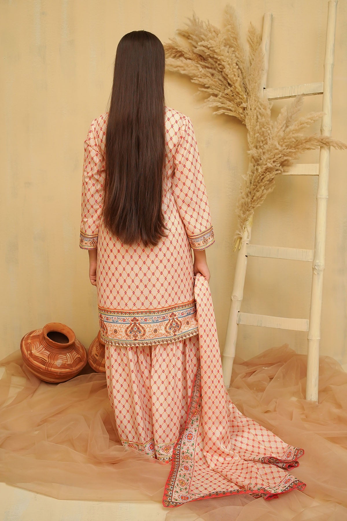 Swiss Lawn Digital Printed Beige Stitched Suit - Ochre