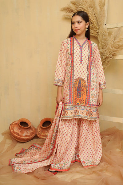 Swiss Lawn Digital Printed Beige Stitched Suit - Ochre