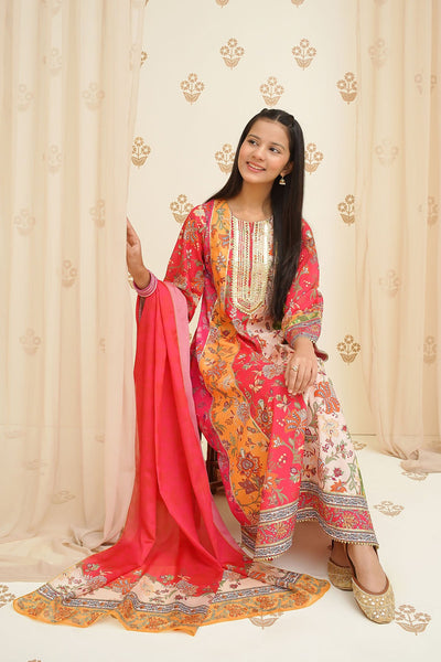 Swiss Lawn Digital Printed Pink Stitched Suit - Ochre