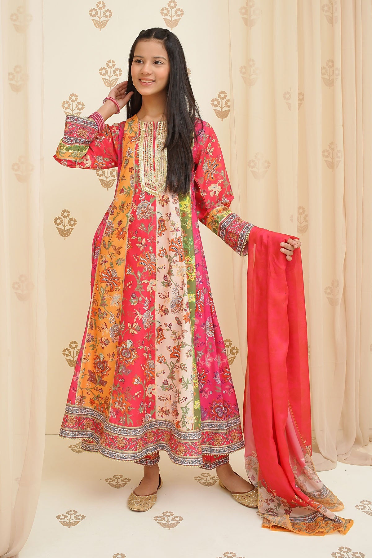 Swiss Lawn Digital Printed Pink Stitched Suit - Ochre