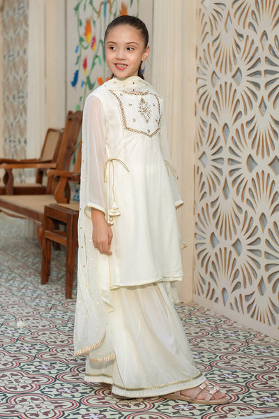 Chiffon Hand Adda Work Off White Stitched Suit - Ochre