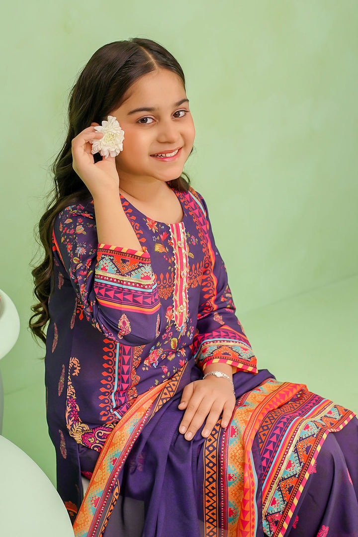 Poly Lawn Digital Printed Navy Blue Stitched Suit - Ochre