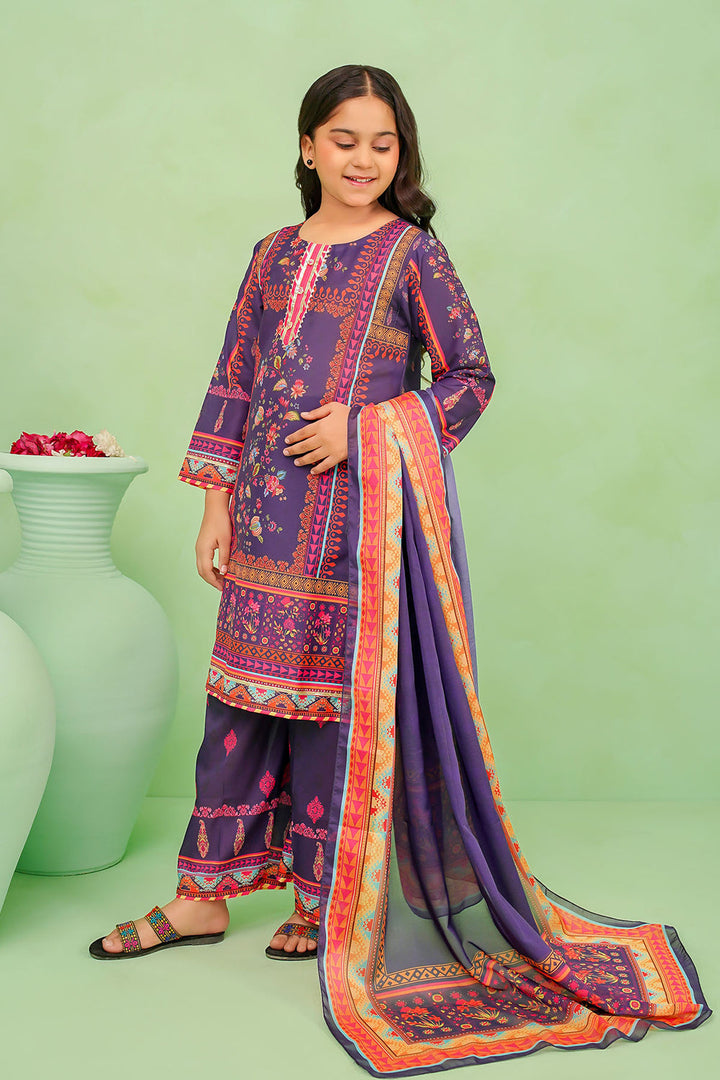 Poly Lawn Digital Printed Navy Blue Stitched Suit - Ochre