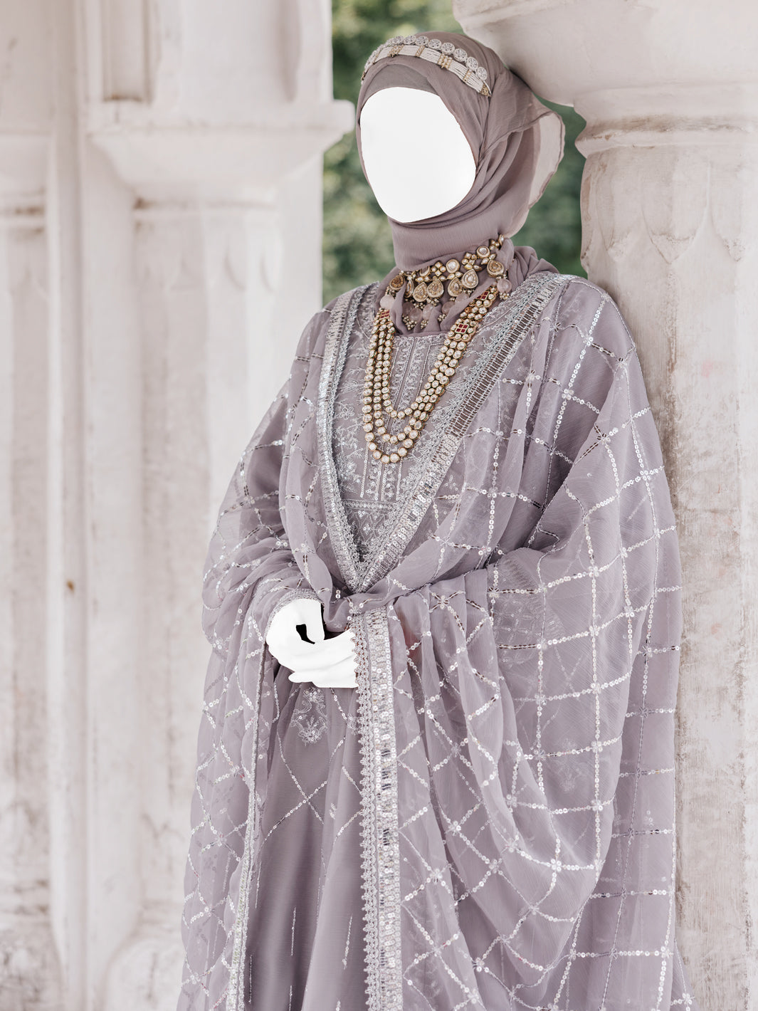 Chiffon Grey Stitched Suit - J. Junaid Jamshed