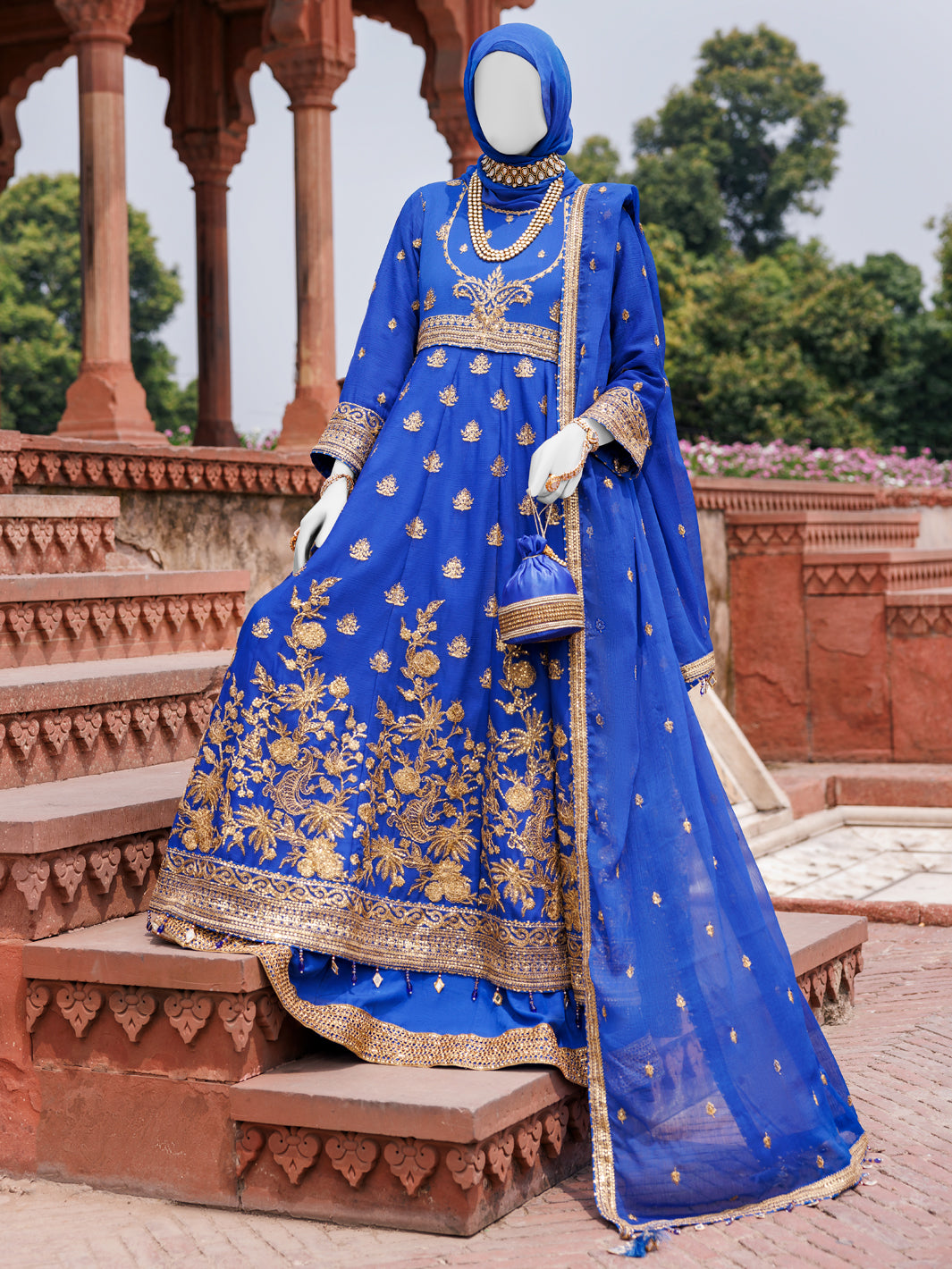 Chiffon Blue Stitched Suit - J. Junaid Jamshed