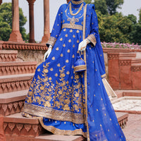Chiffon Blue Stitched Suit - J. Junaid Jamshed