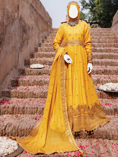 Chiffon Yellow Stitched Suit - J. Junaid Jamshed