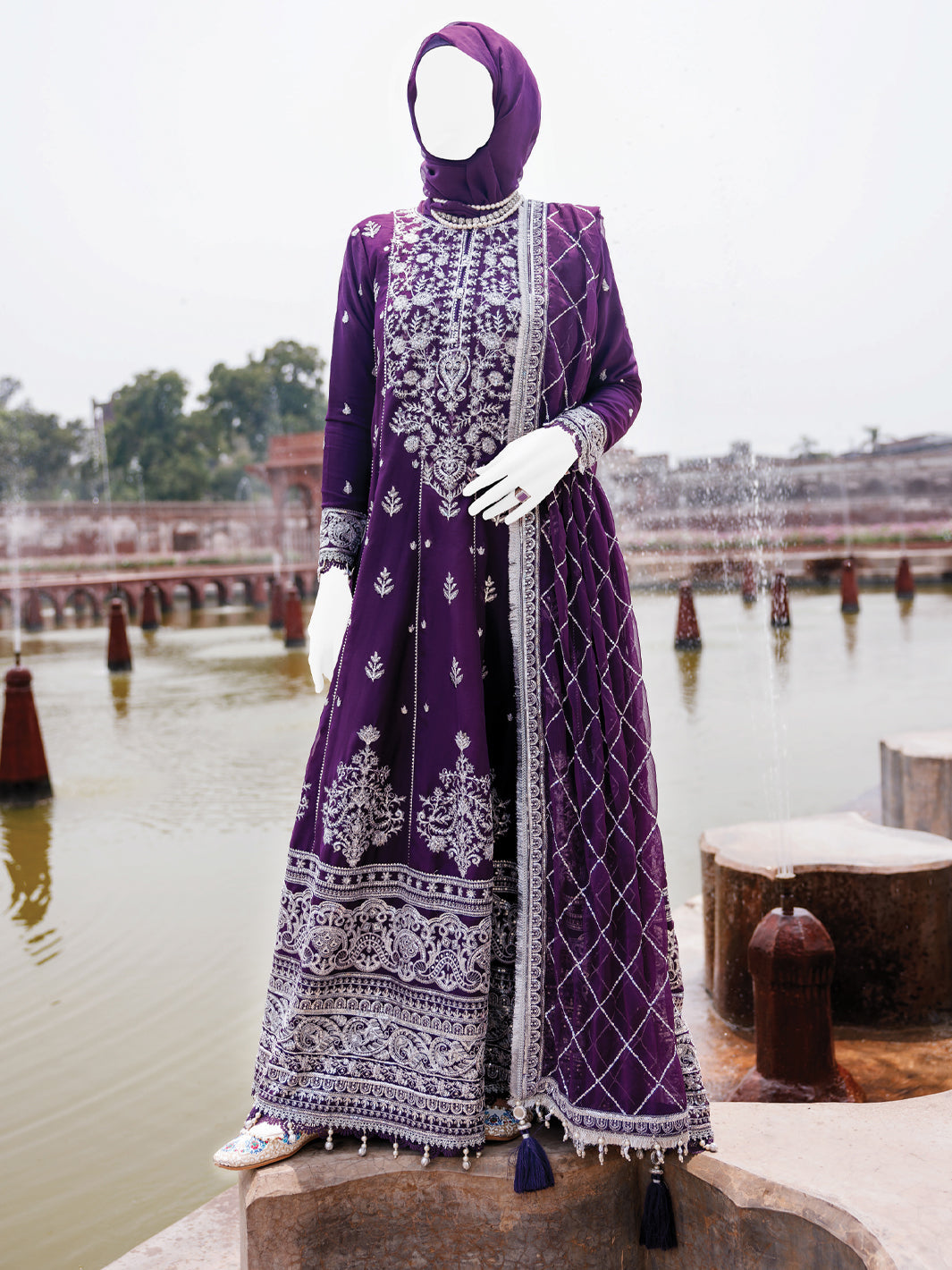 Chiffon Purple Stitched Suit - J. Junaid Jamshed