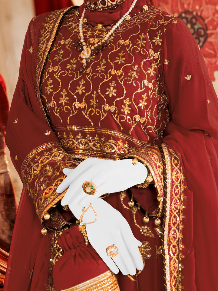 Chiffon Red Stitched Suit - J. Junaid Jamshed
