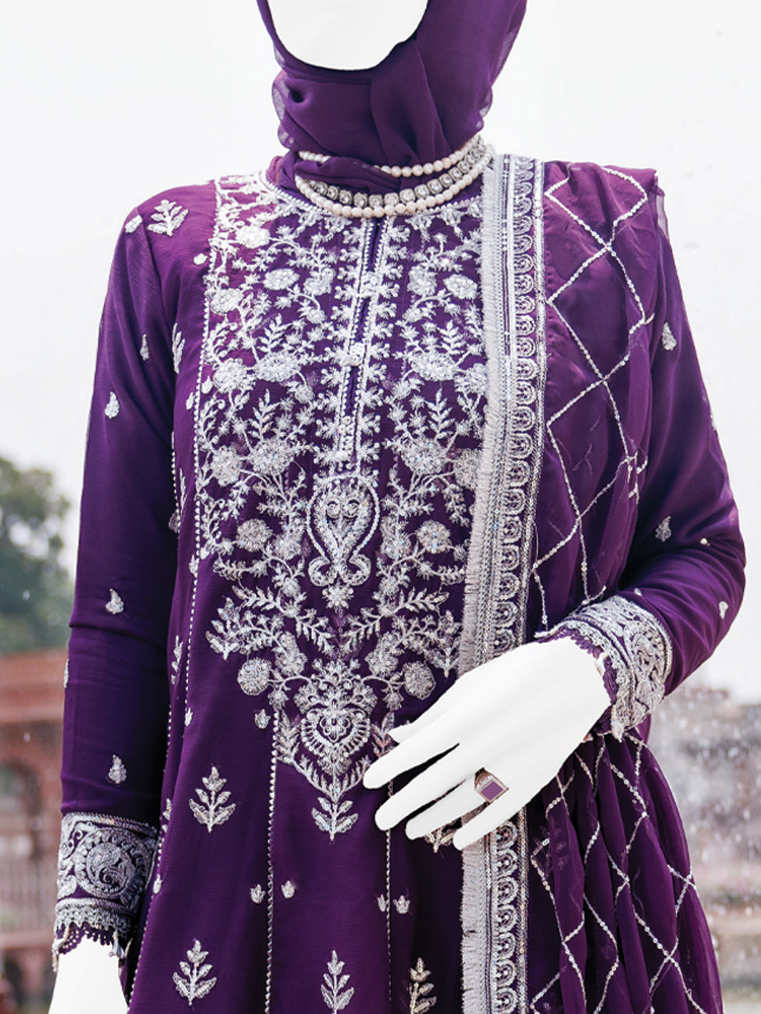 Chiffon Purple Stitched Suit - J. Junaid Jamshed