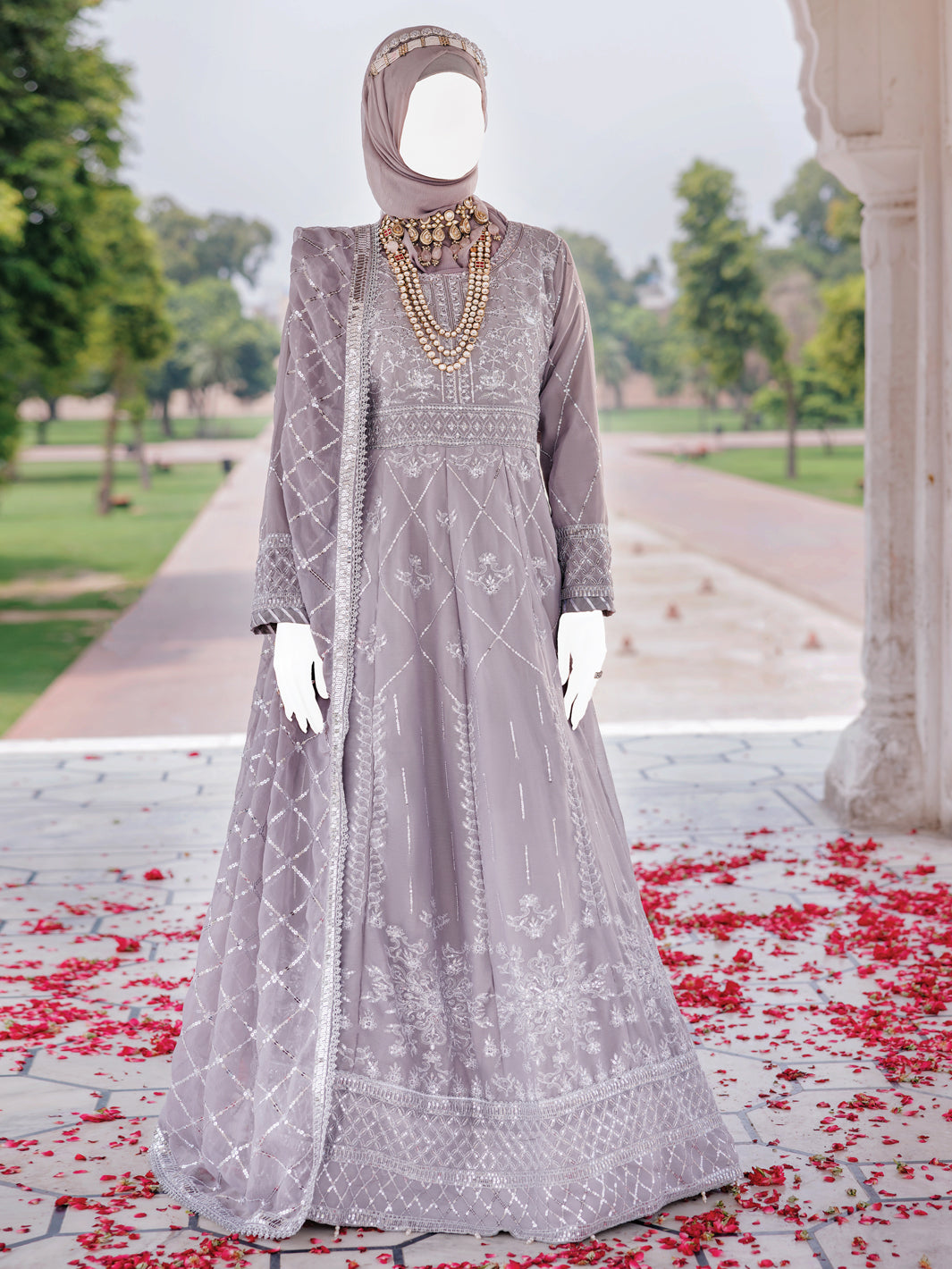 Chiffon Grey Stitched Suit - J. Junaid Jamshed