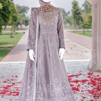 Chiffon Grey Stitched Suit - J. Junaid Jamshed