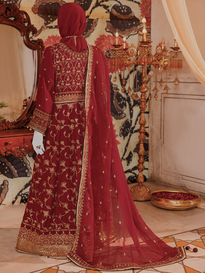 Chiffon Red Stitched Suit - J. Junaid Jamshed