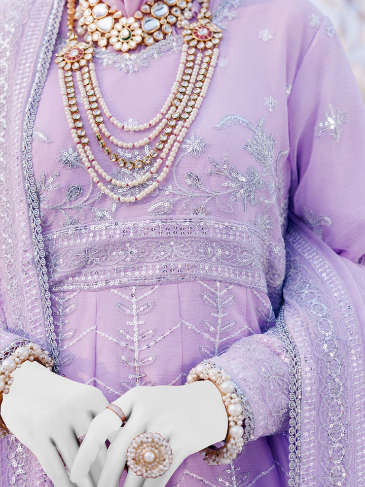 Chiffon Purple Stitched Suit - J. Junaid Jamshed