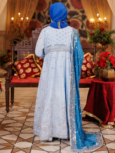 Chiffon Blue Stitched Suit - J. Junaid Jamshed