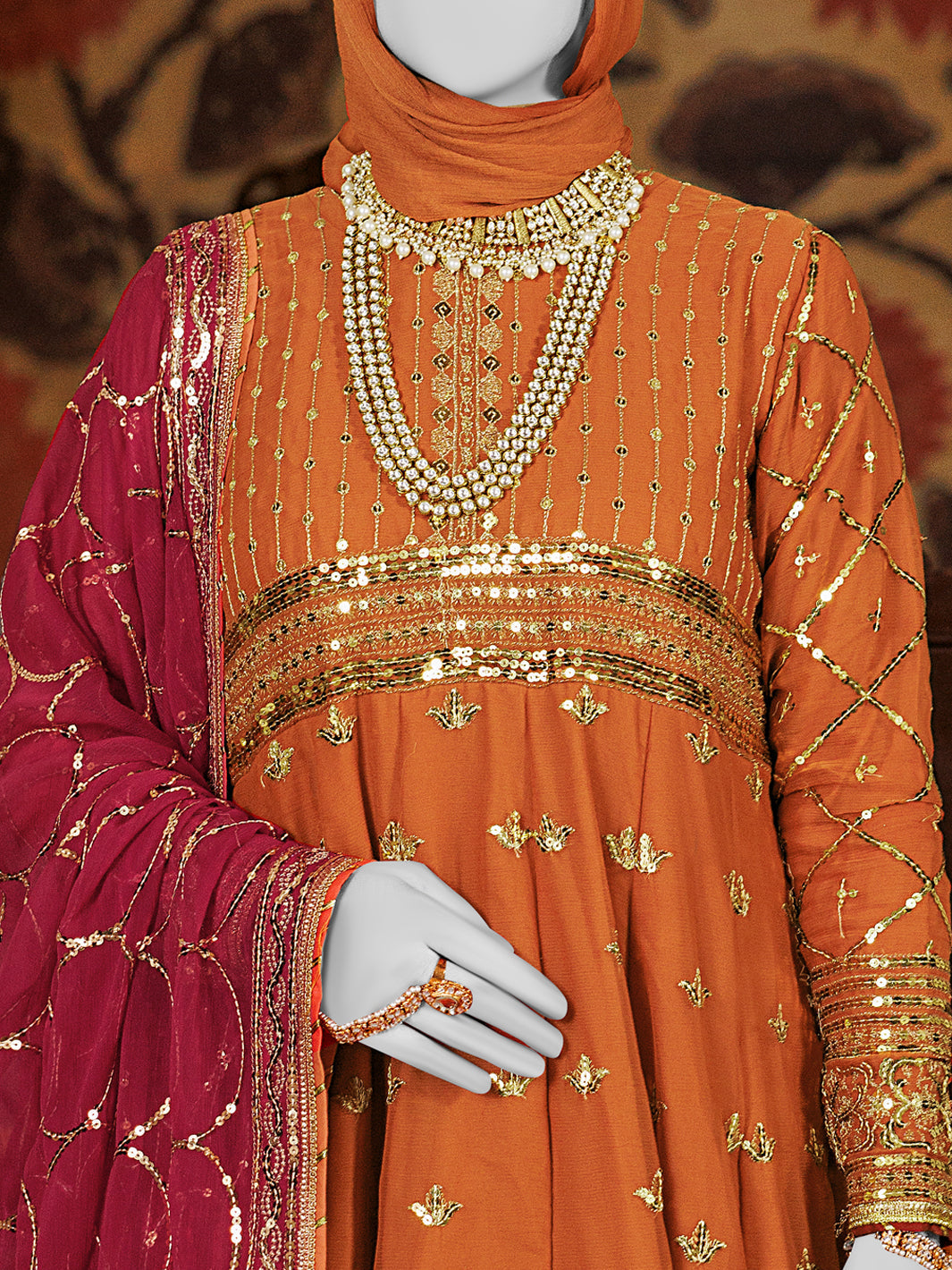 Chiffon Brown Stitched Suit - J. Junaid Jamshed