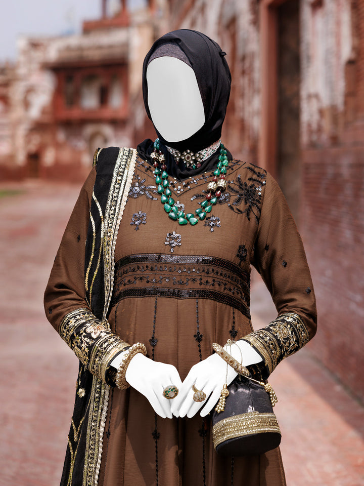 Chiffon Brown Stitched Suit - J. Junaid Jamshed