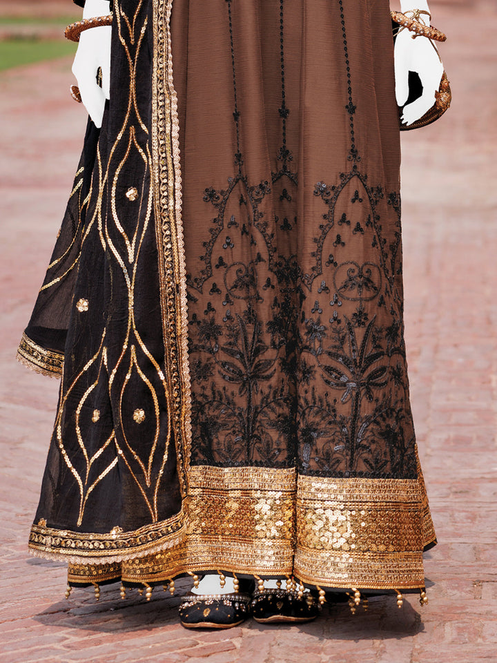 Chiffon Brown Stitched Suit - J. Junaid Jamshed