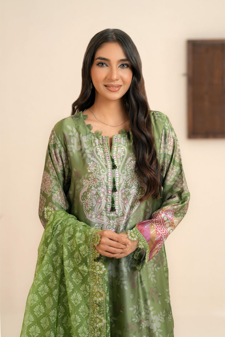 Silk Pista Green Stitched Suit - Nureh