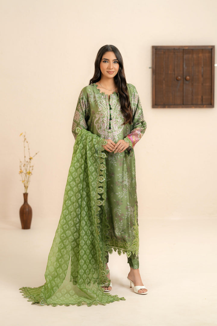 Silk Pista Green Stitched Suit - Nureh