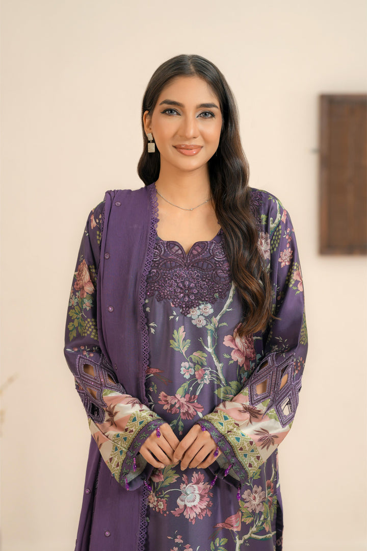 Silk Purple Stitched Suit - Nureh