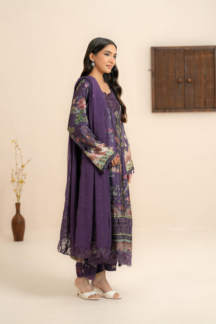 Silk Purple Stitched Suit - Nureh