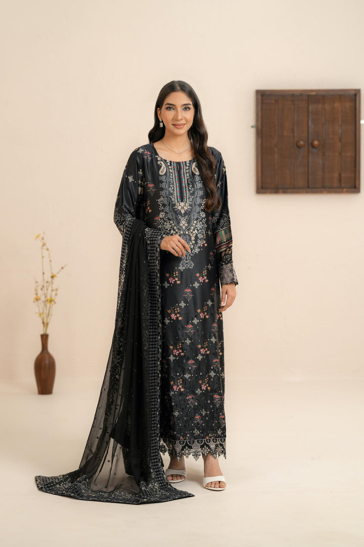 Silk Black Stitched Suit - Nureh