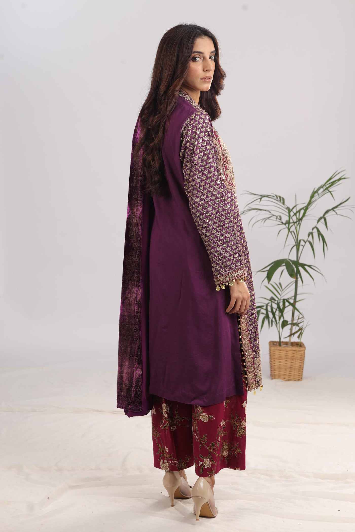 Raw Silk Purple 3 Piece Suit - Sana Safinaz