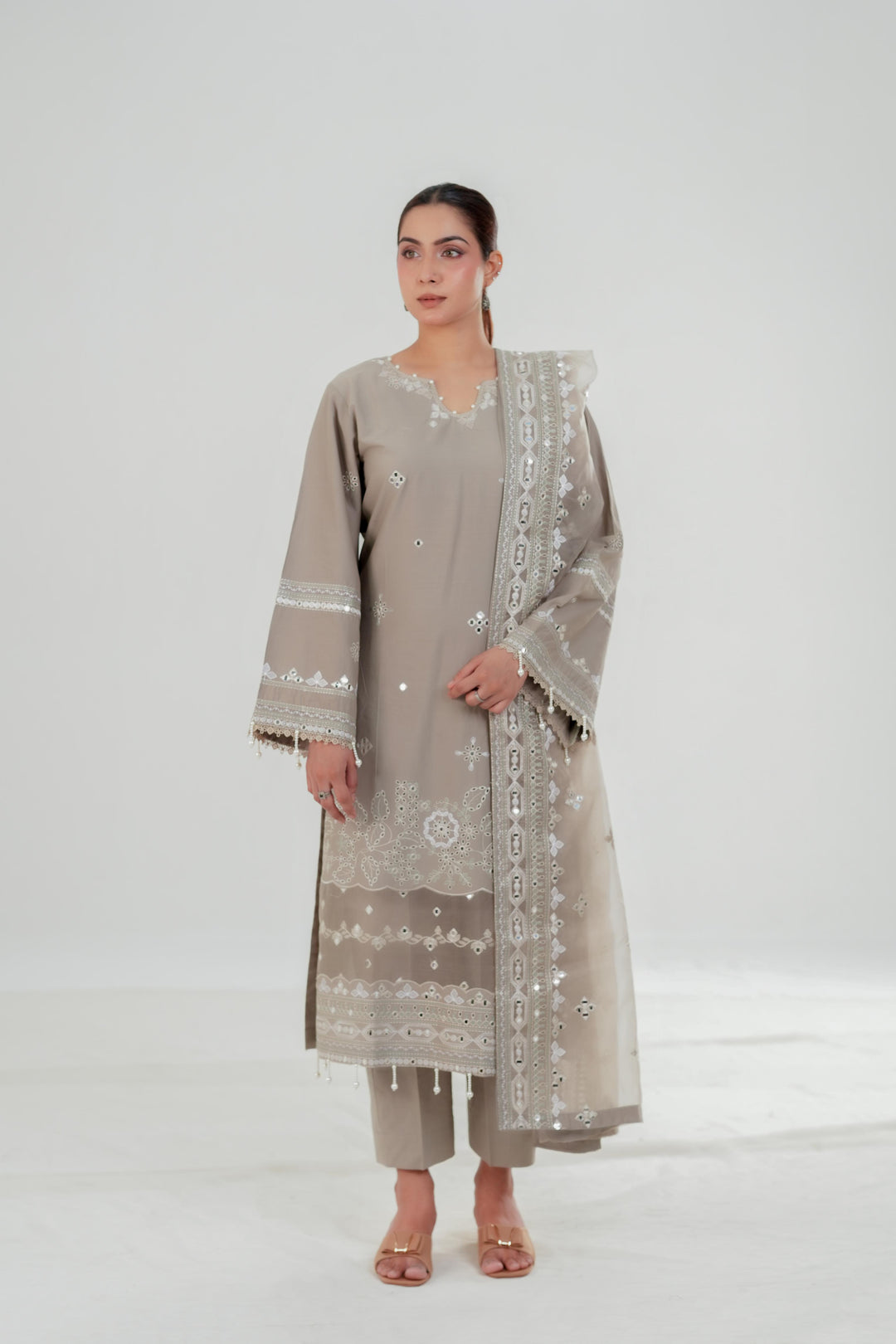 Sage Tint - Cross Stitch Embroidered Lawn Stitched