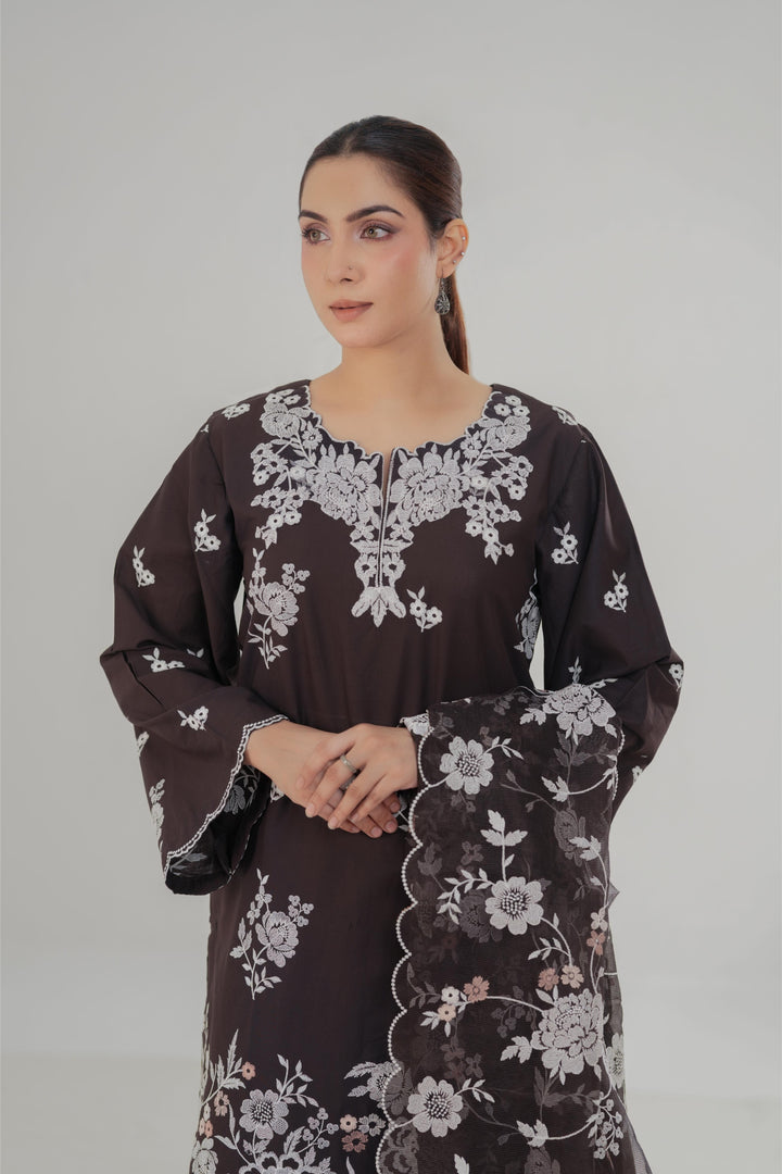 Sepia Dark - Cross Stitch Embroidered Lawn Stitched