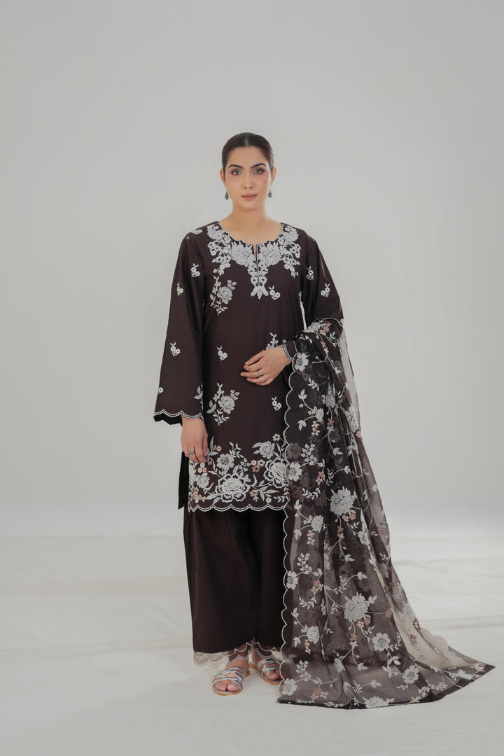 Sepia Dark - Cross Stitch Embroidered Lawn Stitched