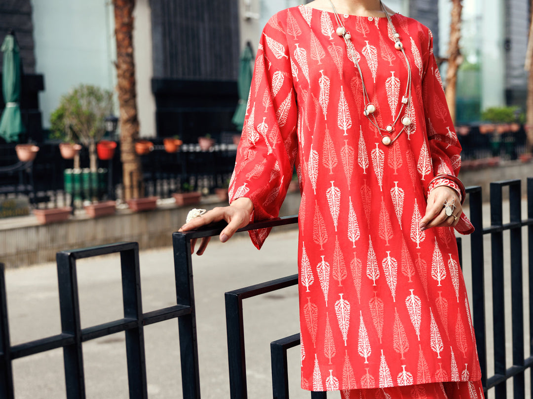 Lawn Red Stitched Suit - Almirah