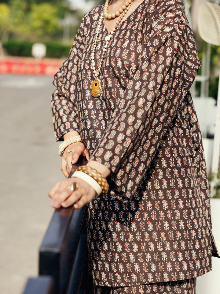 Lawn Brown Stitched Suit - Almirah