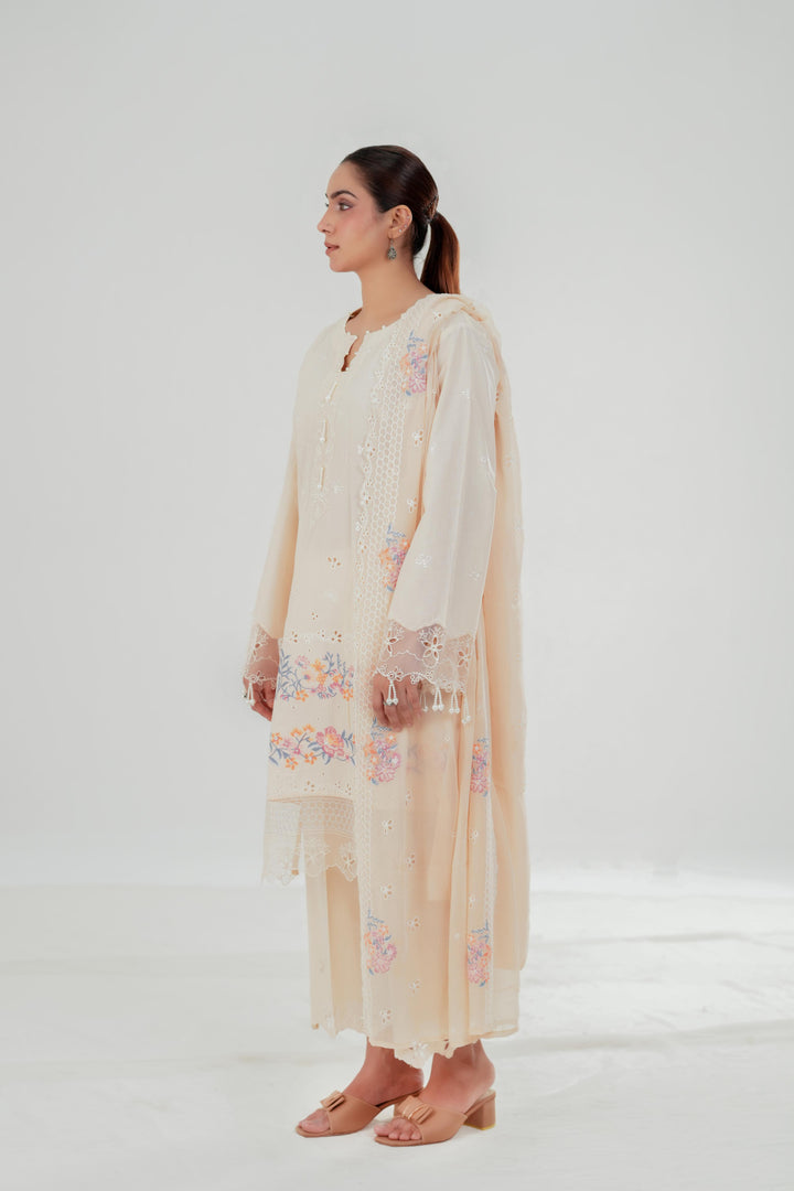 Soft Coral - Cross Stitch Embroidered Lawn Stitched