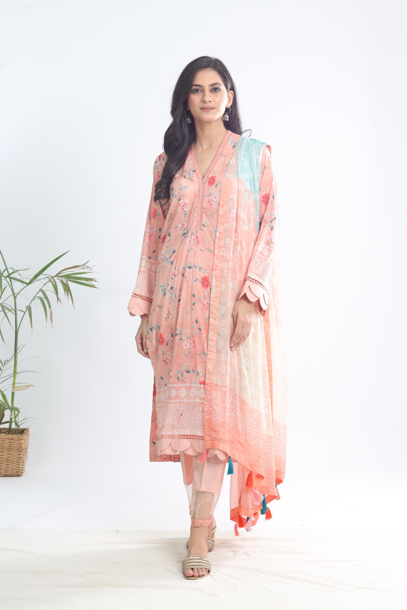 Lawn Peach Stitched Signature Prints - Nureh