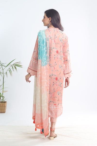 Lawn Peach Stitched Signature Prints - Nureh