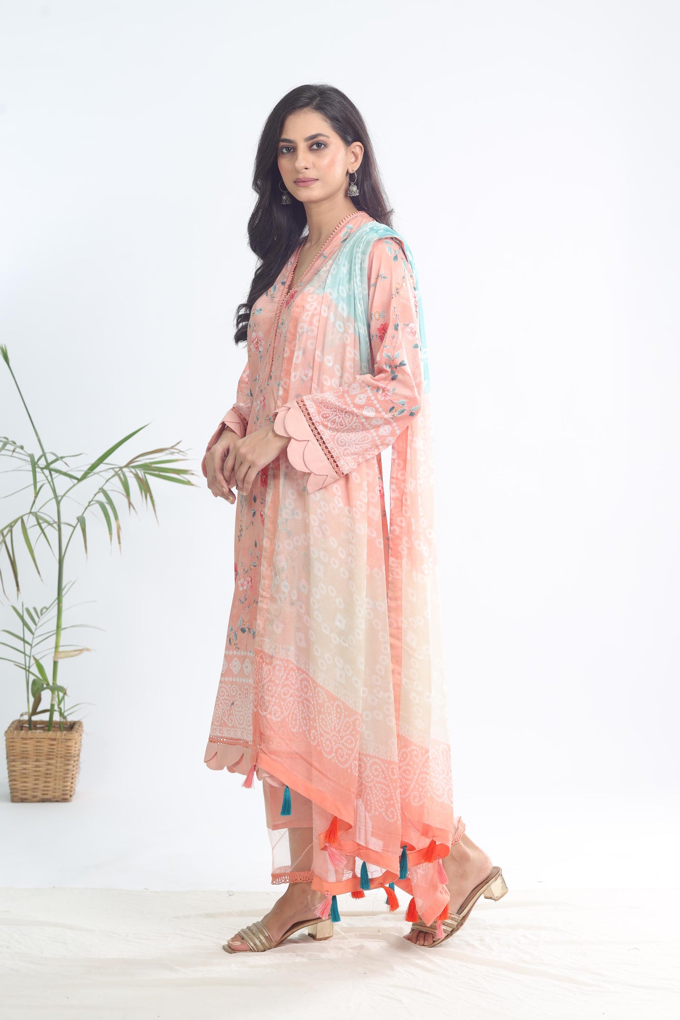 Lawn Peach Stitched Signature Prints - Nureh