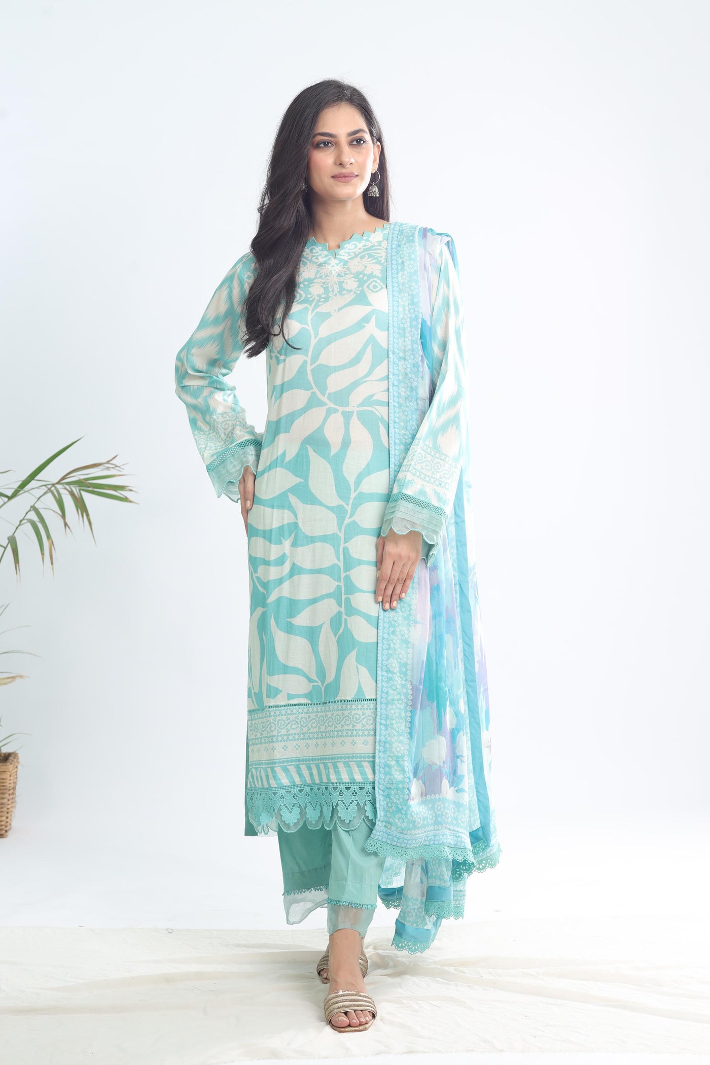 Lawn Green Stitched Signature Prints - Nureh