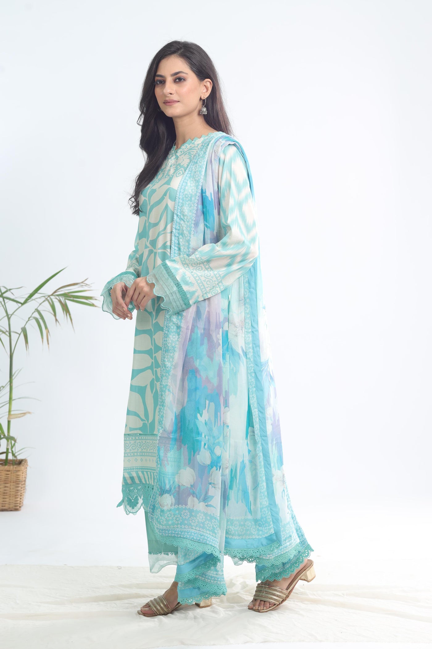 Lawn Green Stitched Signature Prints - Nureh