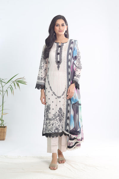 Lawn Off White Stitched Signature Prints - Nureh