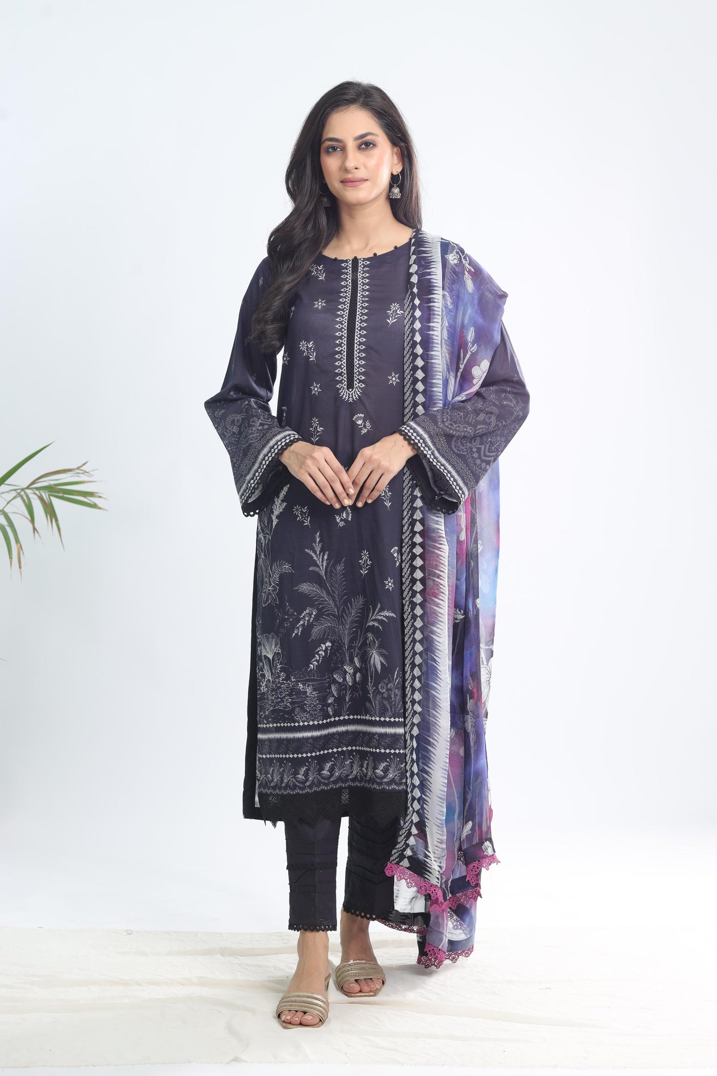 Lawn Black Stitched Signature Prints - Nureh