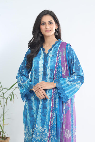 Lawn Light Blue Stitched Signature Prints - Nureh