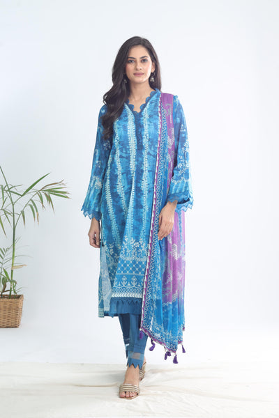 Lawn Light Blue Stitched Signature Prints - Nureh