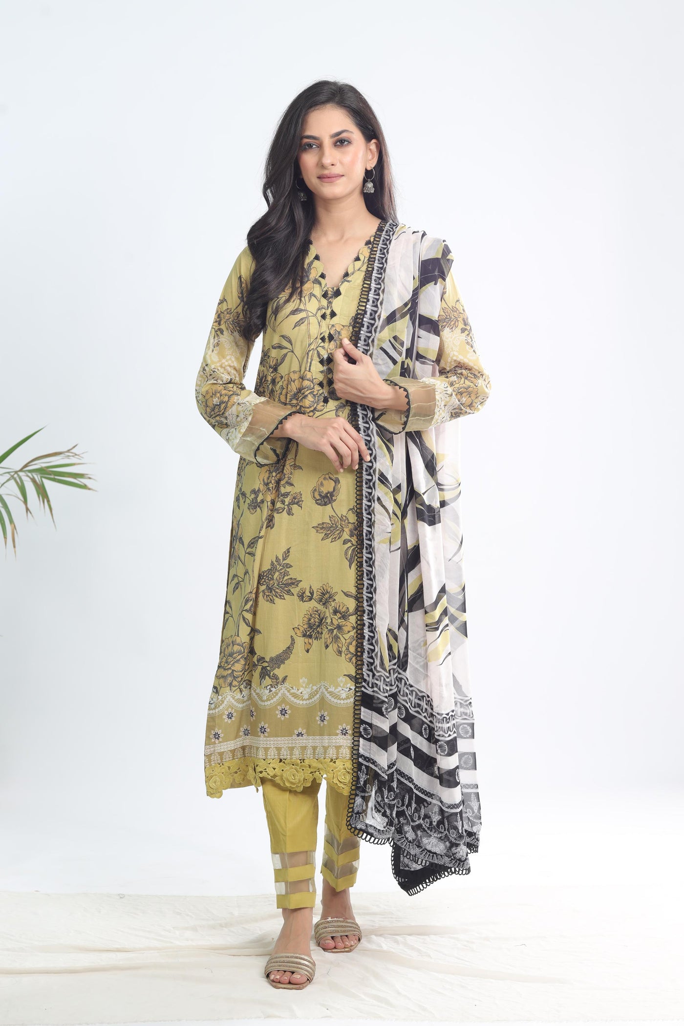 Lawn Beige Stitched Signature Prints - Nureh