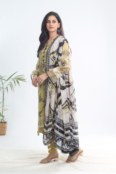 Lawn Beige Stitched Signature Prints - Nureh