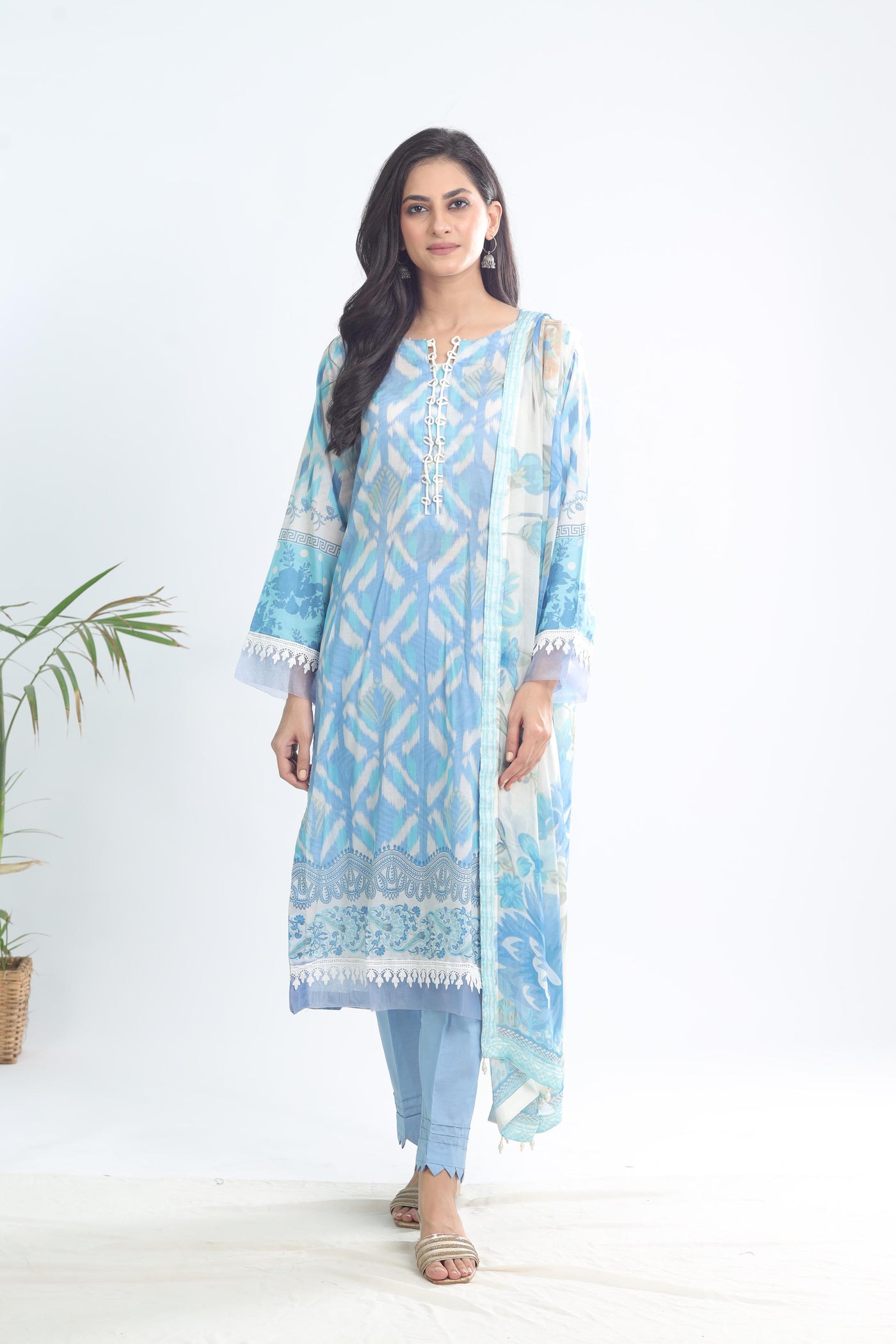 Lawn Blue & White Stitched Signature Prints - Nureh