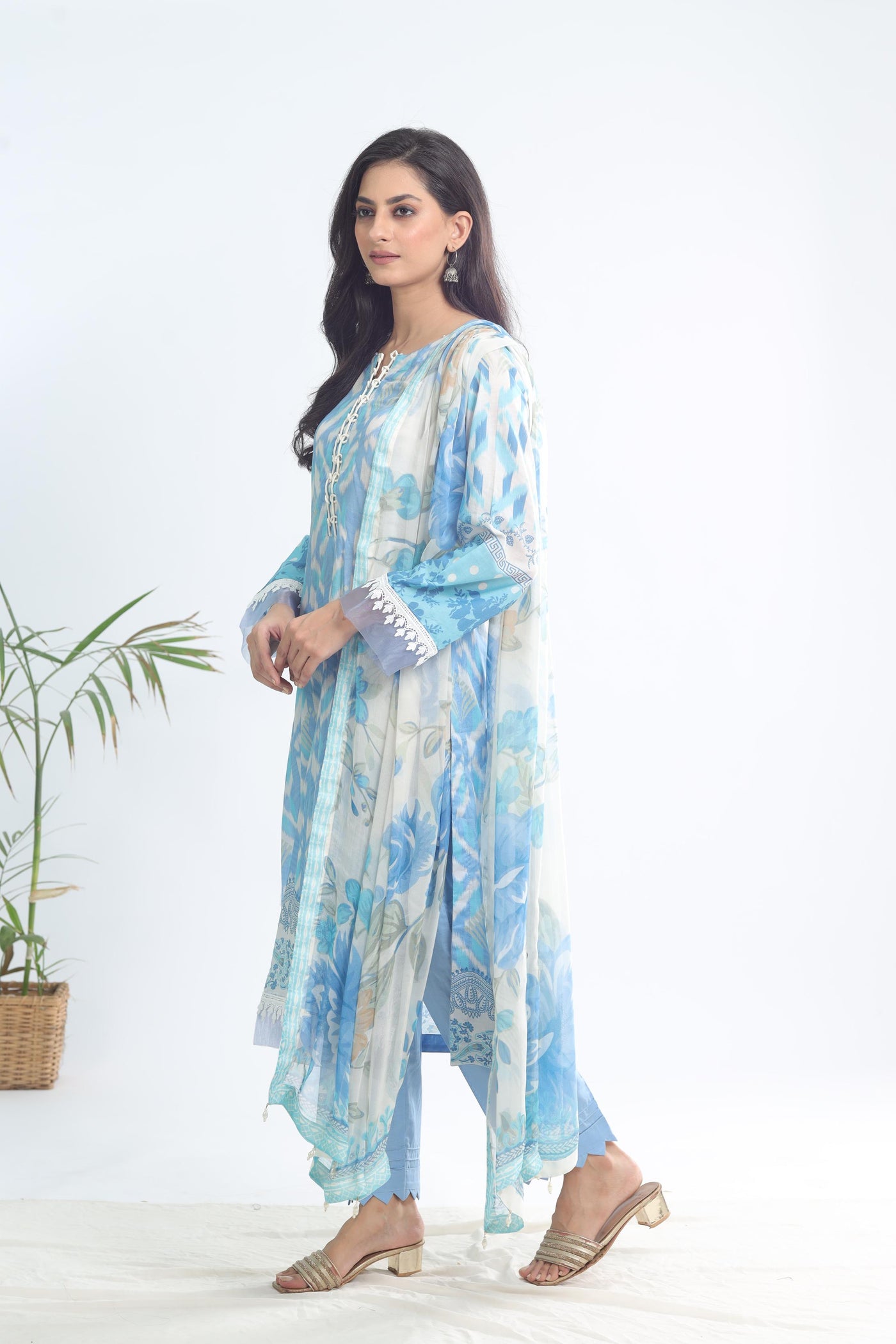 Lawn Blue & White Stitched Signature Prints - Nureh